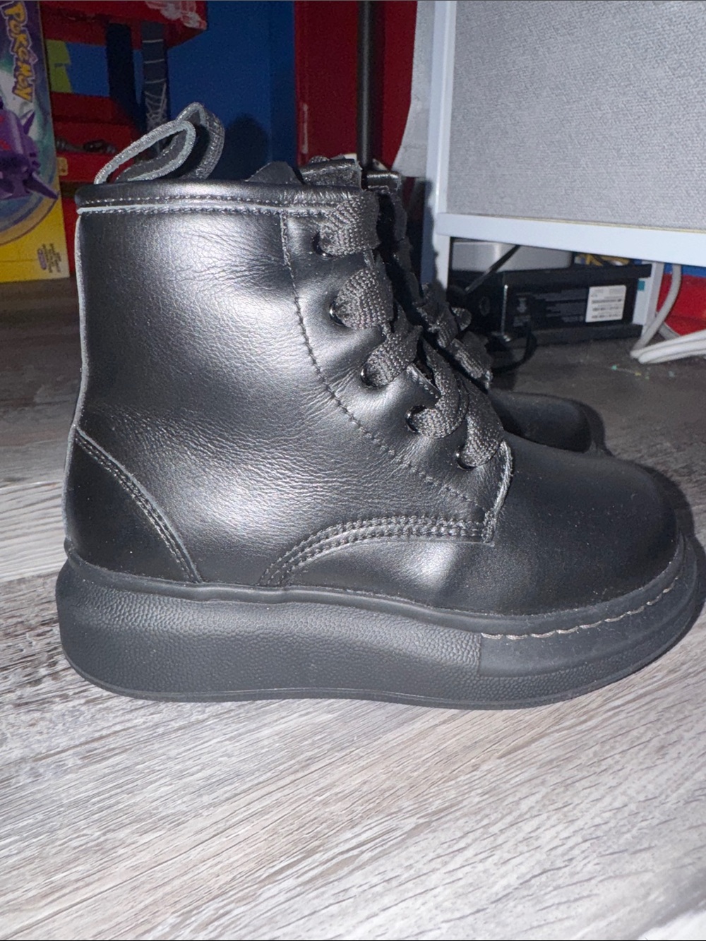 Kids ALEXANDER MCQUEEN Black Lace-Up Platform Ankle Boots